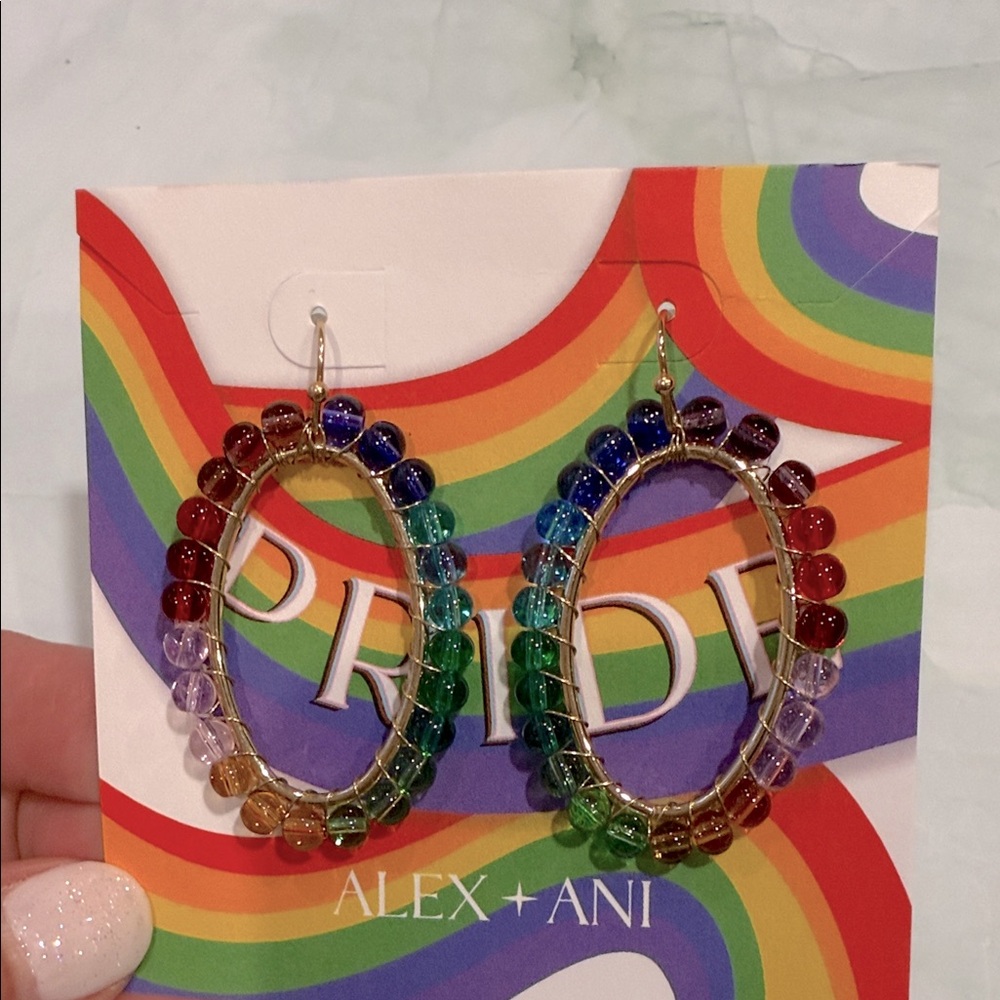 NWT Alex and Ani Rainbow Beaded Hoop Earrings